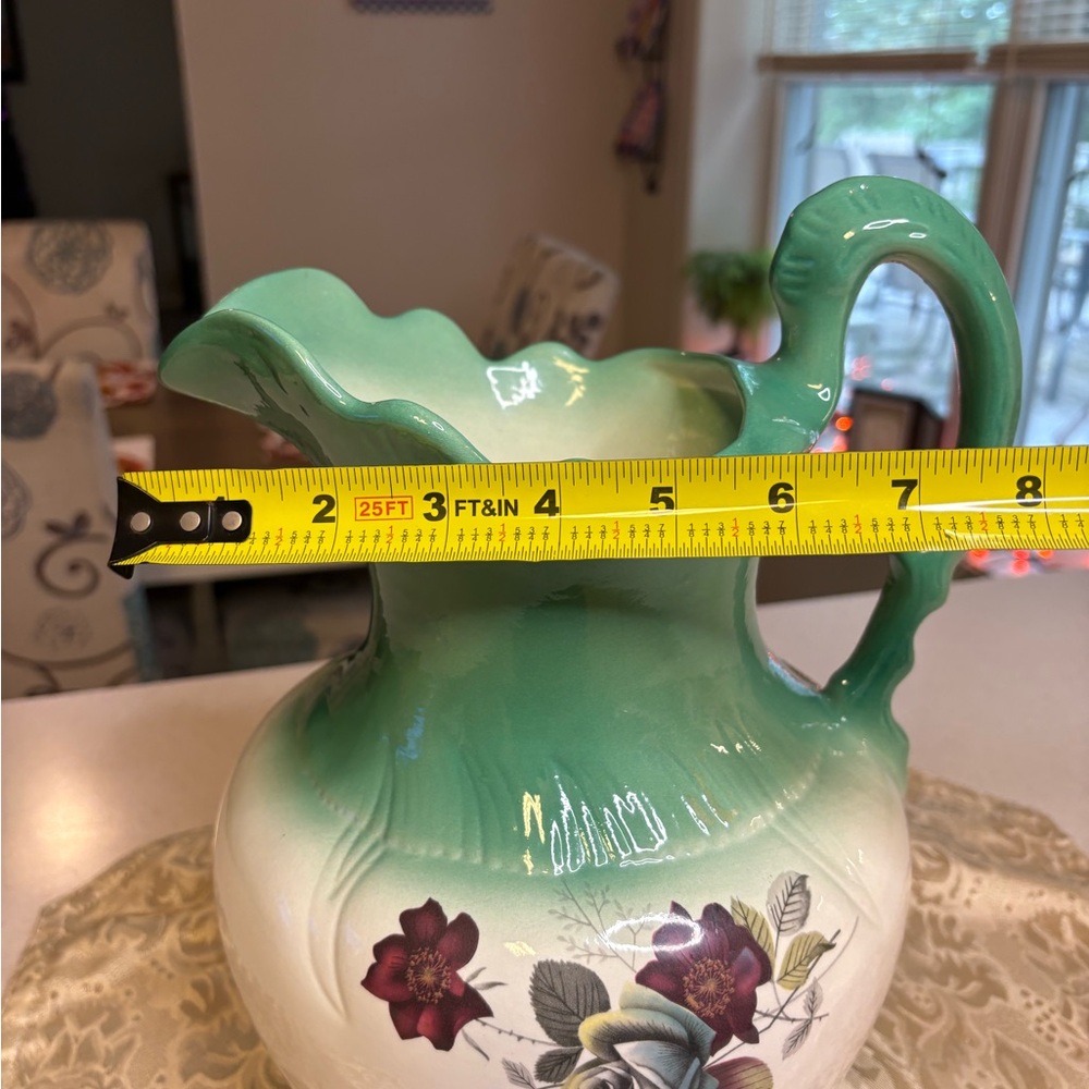 Vintage Mayfayre Staffordshine Green and Cream Floral Ceramic Pitcher - Picture 8 of 8